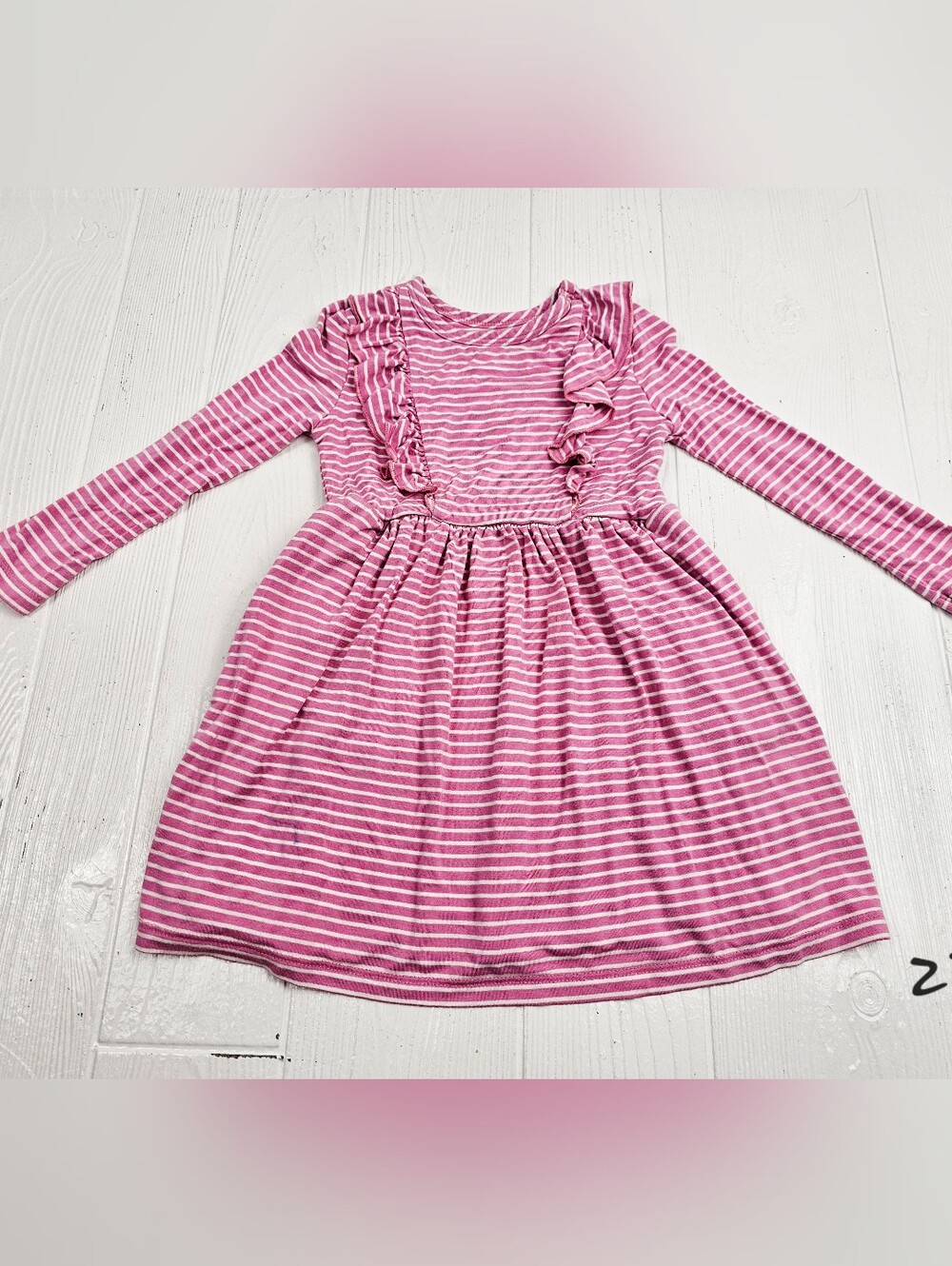 Little Sleepies Girls Garden Rose Stripe Long Sleeve Ruffle Bib Dress 2T